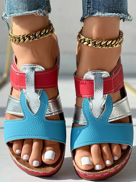 Color Block Summer Pu Slide Sandals