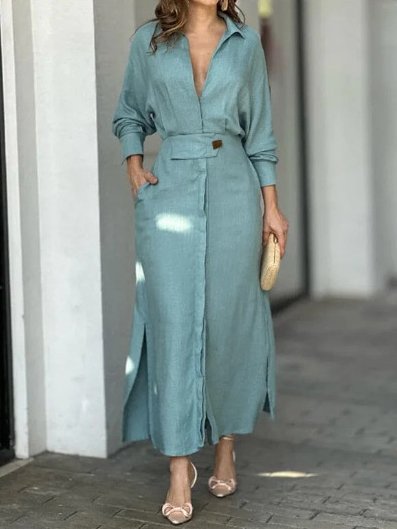 Simple Regular Fit Plain Dress With No Belt
