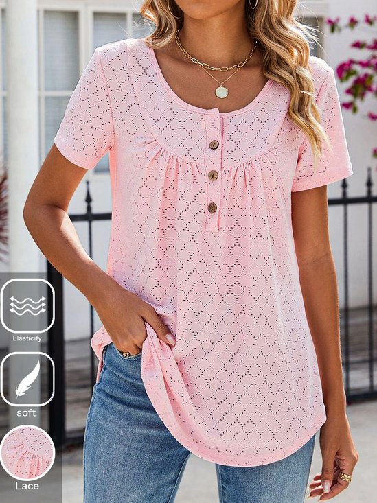 Casual Lace Crew Neck Loose T-Shirt
