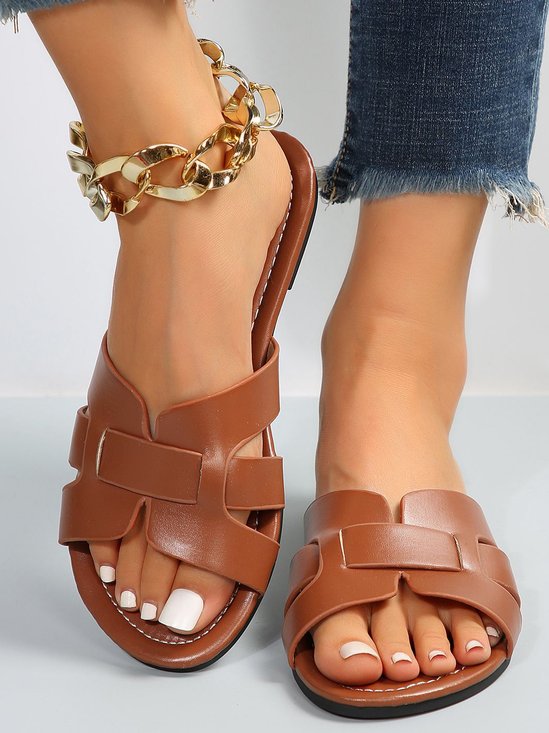 Casual Plain Summer Pu Slide Sandals