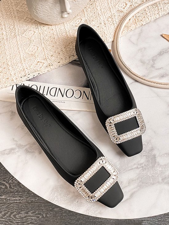 Elegant Rhinestone Buckle Square Toe Shallow Shoes