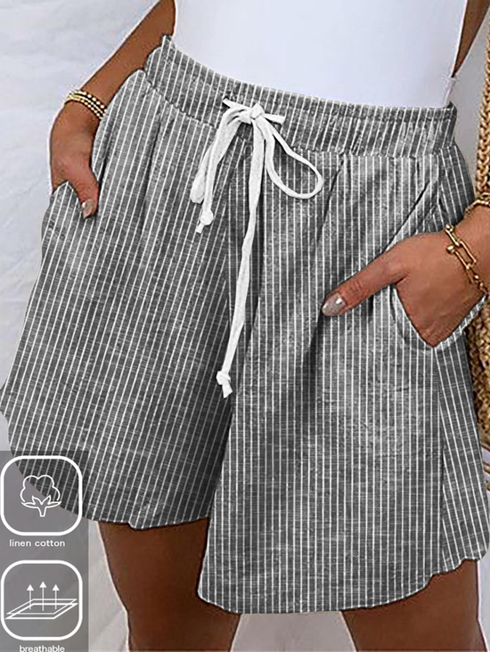 Plus Size Cotton And Linen Loose Striped Casual Shorts