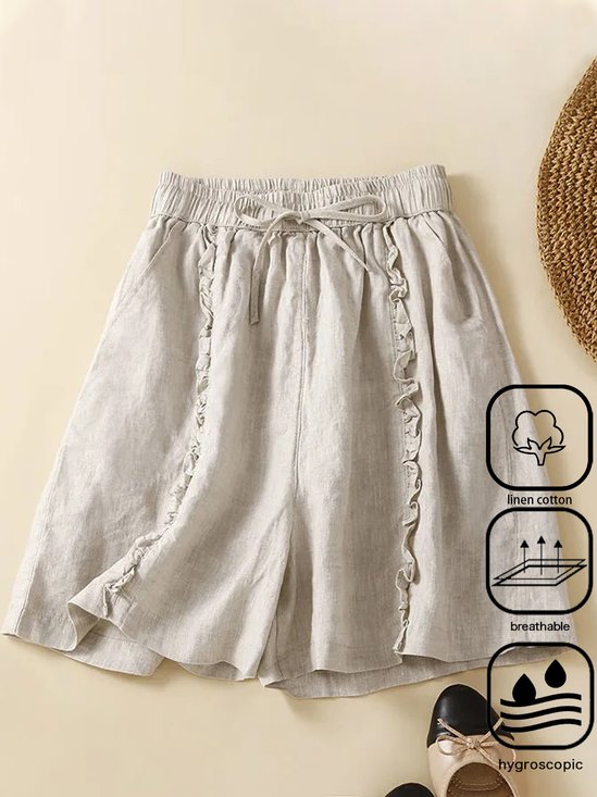 Cotton And Linen Casual Plain Shorts