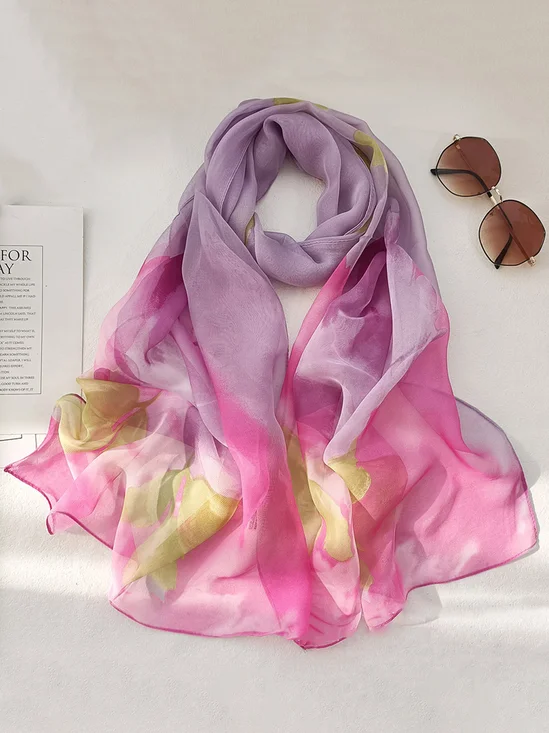 Romantic Multi-color Floral Breathable Imitation Silk Scarf