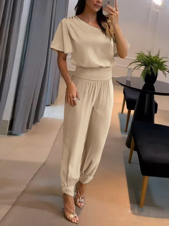 Loose Asymmetrical Buckle Casual Two-Piece Set