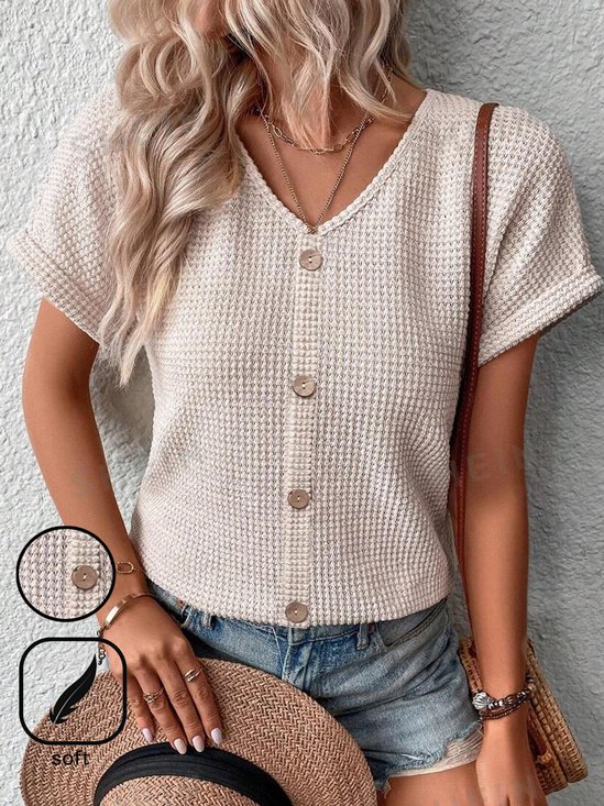 Casual Buckle V Neck T-Shirt