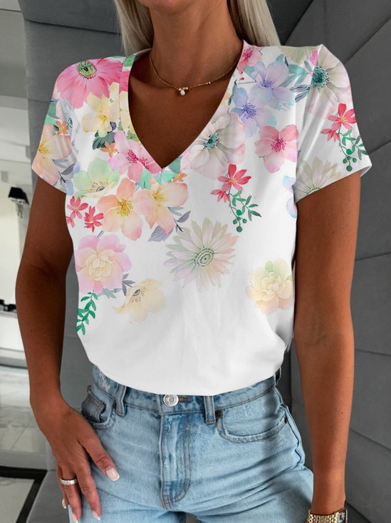 Floral Casual Loose Jersey T-Shirt