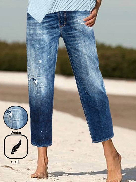 Casual Loose Denim Pocket Stitching Jeans