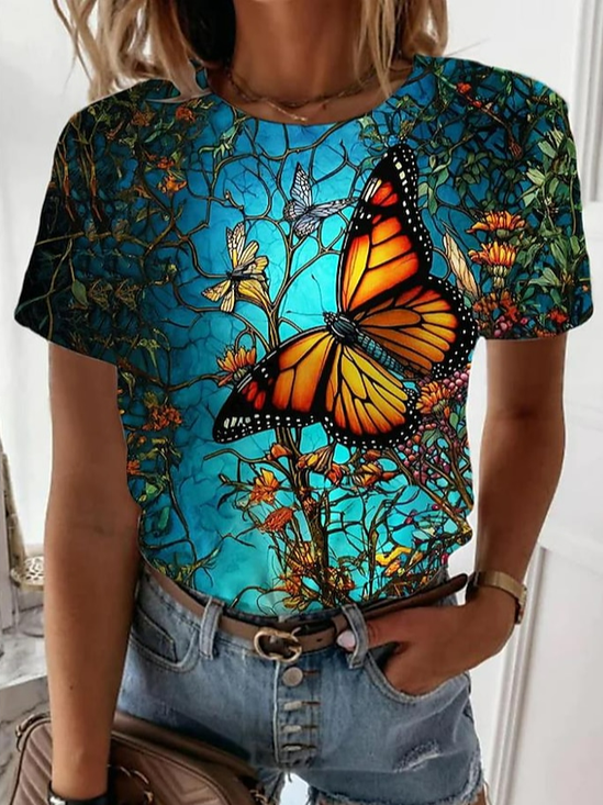 Casual Jersey Loose Butterfly T-Shirt