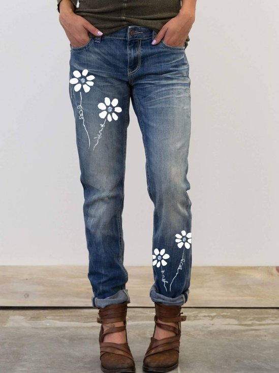 West Style Loose Floral Jeans