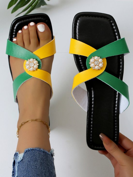 Contrast Stitching Pu Casual Summer Slide Sandals