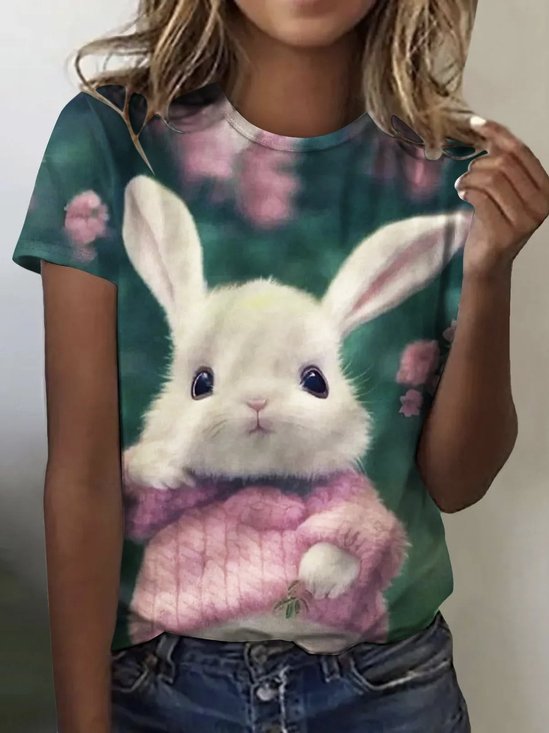 Casual Easter Crew Neck Loose T-Shirt