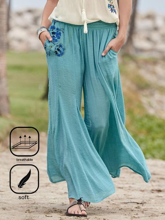 Embroidery West Style Floral Pants