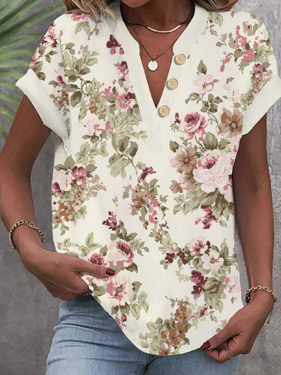 Floral Loose Buckle Casual Shirt