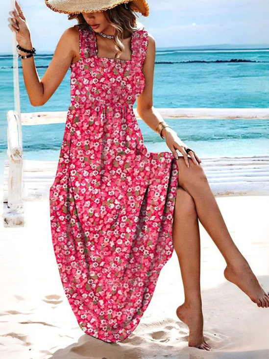 Loose Scramble Disty Floral Vacation Dress