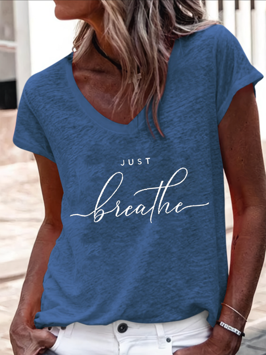 Women's Just Breathe Cotton-Blend Text Letters Casual T-Shirt
