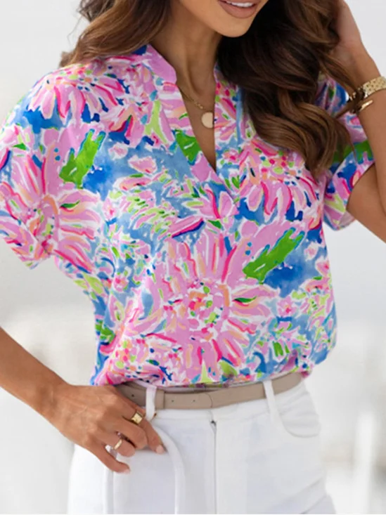 Floral Casual Notched Shirt