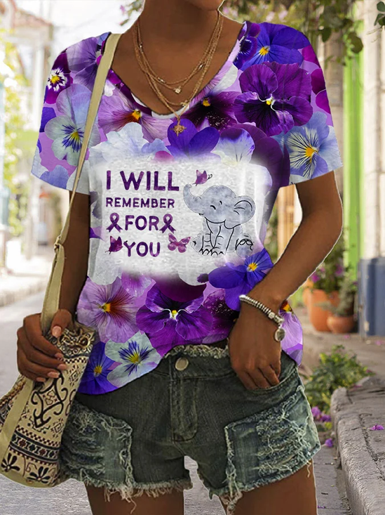 Women's Dementia Awareness violet  Casual T-Shirt
