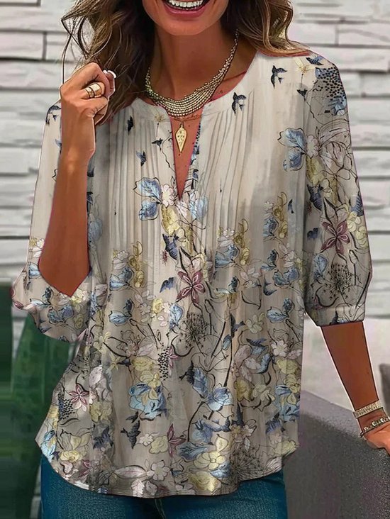 Pleated Casual Floral Shirt