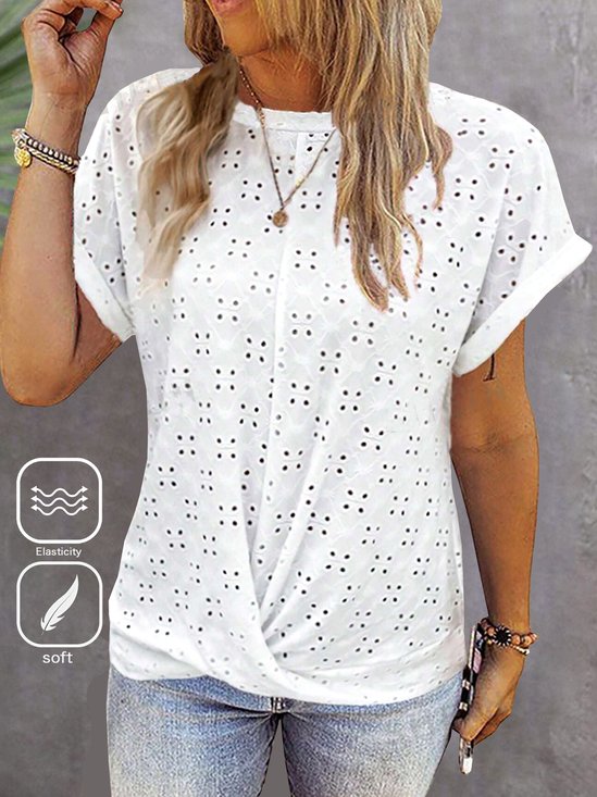 Crew Neck Knot Front Loose Casual T-Shirt