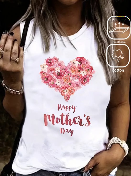 Mother's Day Print Crew Neck Tank Top, Casual Sleeveless Tank Top For Summer, Women's Clothing