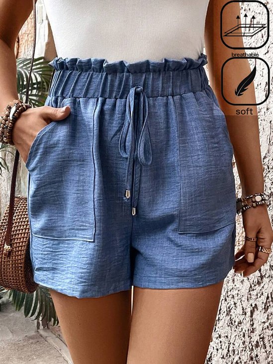 Loose Casual Plain Cotton And Linen Shorts