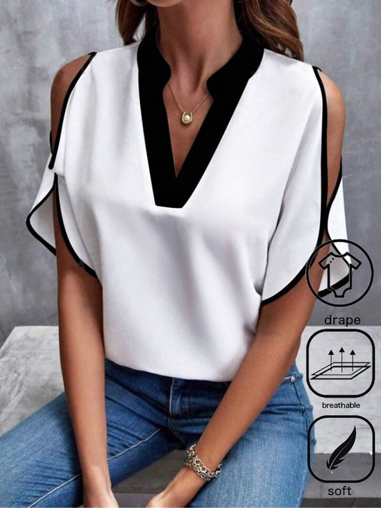 Coloe Block V Neck Loose Casual Blouses