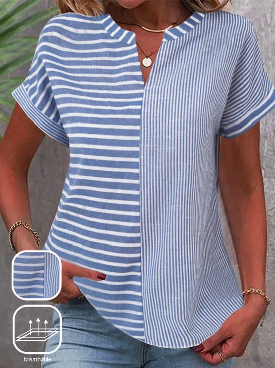 Striped Casual Buckle Notched Shirt