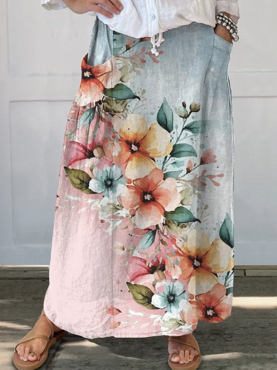 Casual Loose Floral Skirt With No Belt