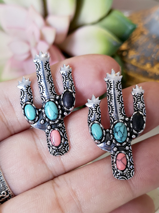 Colored Cactus Pattern Earrings