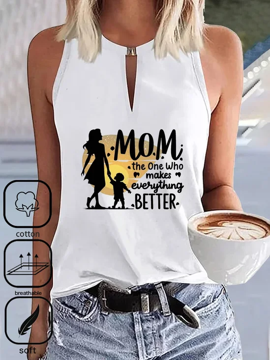 Mother's Day printed round neck vest, spring and summer casual vest, women's clothing