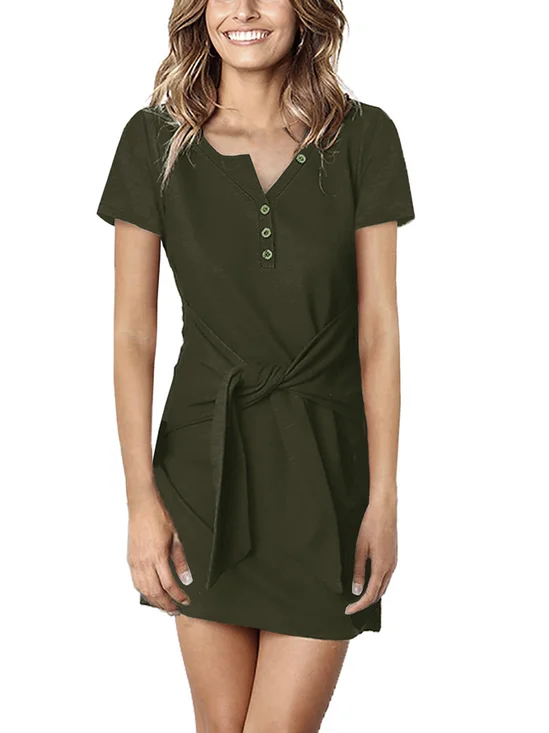 Sexy Plain Asymmetrical Buckle Dress