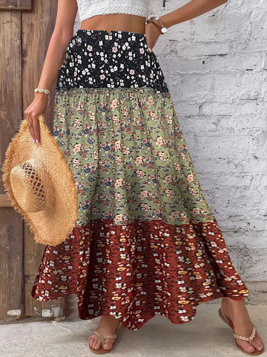 Disty Floral Loose Vacation Split Joint Skirt