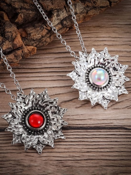 Vintage Moonstone Lotus Ruby Pendant Necklace