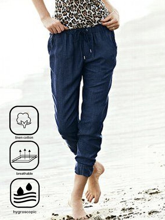 Floral Cotton And Linen Casual Loose Pants