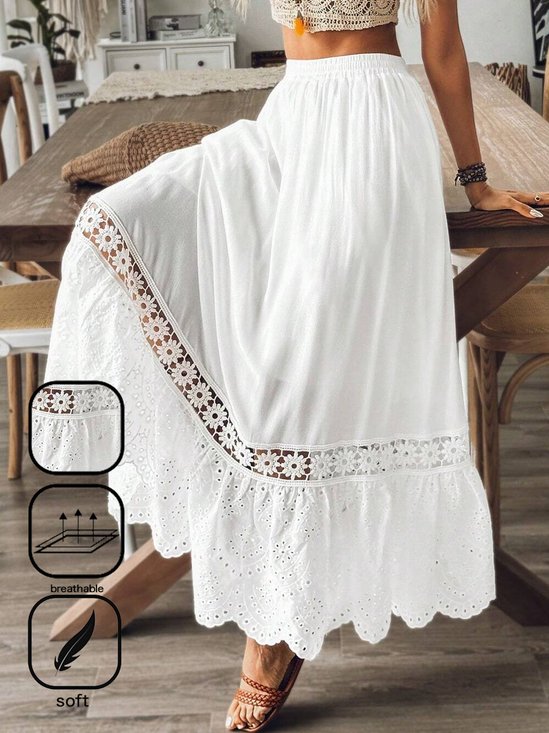 Casual Embroidery Loose Lace Skirt