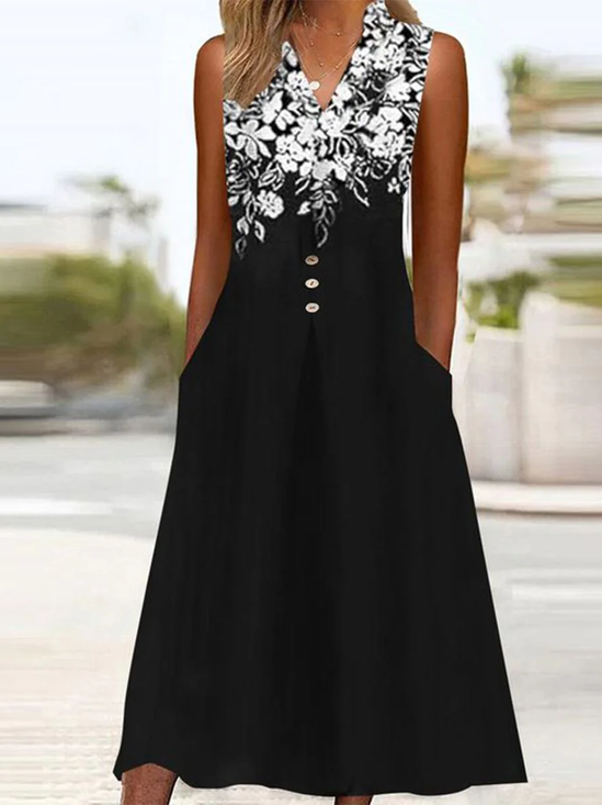 Casual Black And White V Neck Dress
