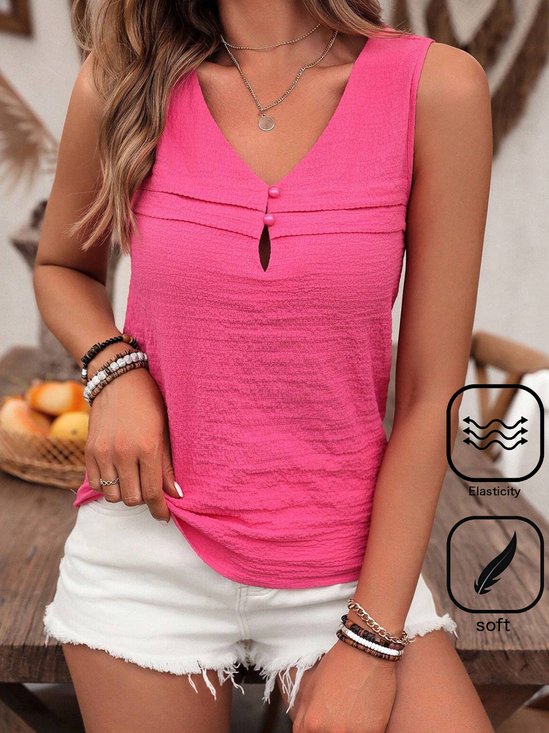 Casual V Neck Buckle Summer Tank Top