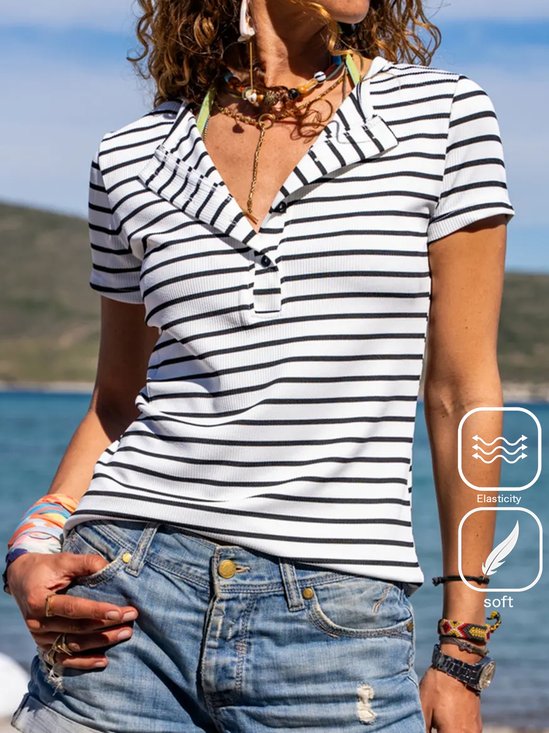Loose Casual Striped Knitted T-Shirt