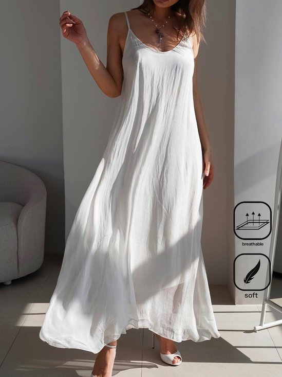 Loose Cotton-Blend Casual Plain Dress