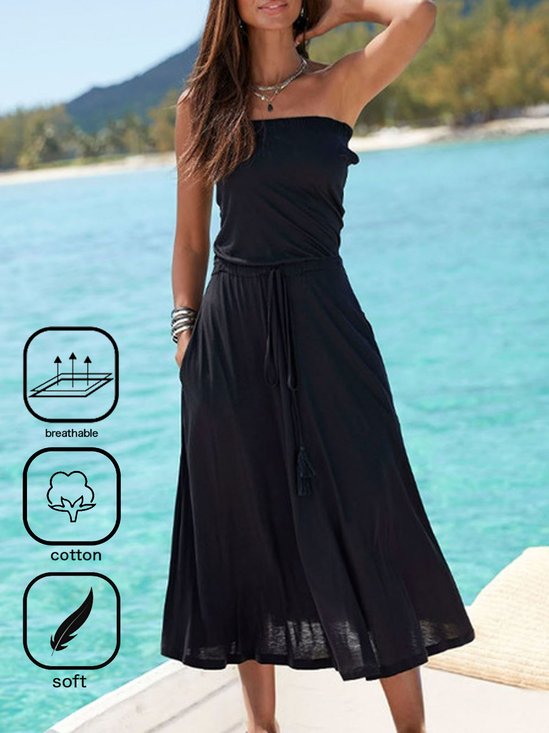Plain Loose Casual Strapless Dress
