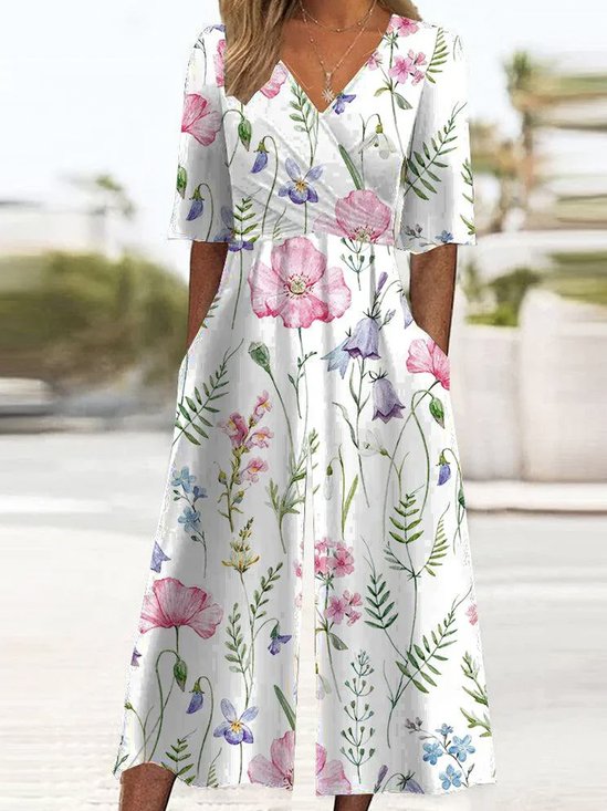 Knitted Floral V Neck Casual Jumpsuit With No Belt