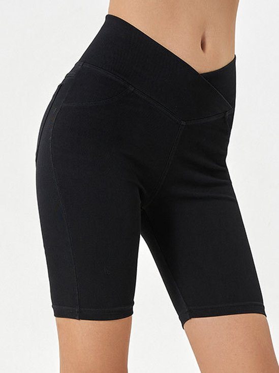 Plain Casual Denim Shorts