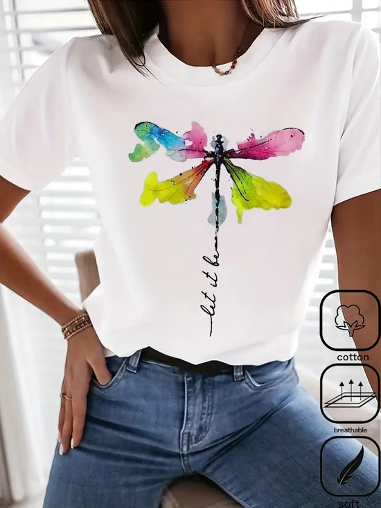 Casual Crew Neck Dragonfly T-Shirt