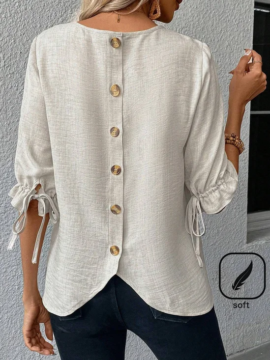Crew Neck Loose Casual Buckle Shirt
