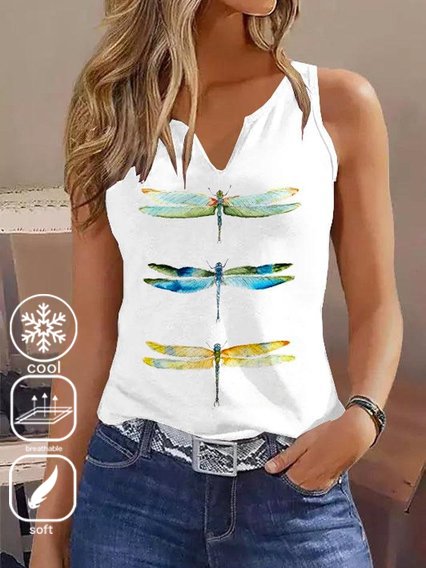 Notched Dragonfly Casual Knitted Tank Top