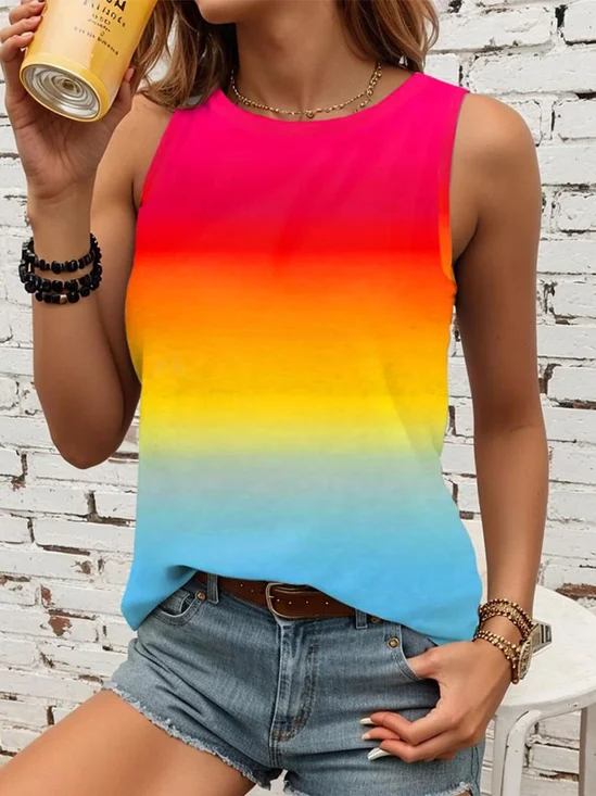 Loose Casual Abstract Crew Neck Tank Top