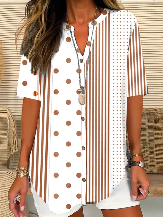 Casual Striped Buttoned Shirt Collar Blouse