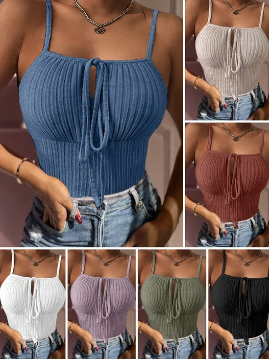 Regular Fit Spaghetti Knitted Casual Cami