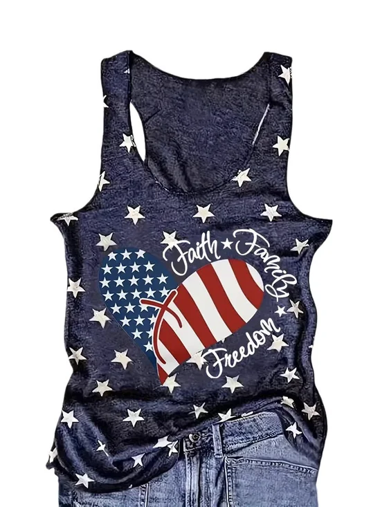 Crew Neck Casual Loose Independence Day Tank Top
